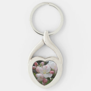 Porte-clés Chaîne-clavier rose/blanc de coeur de fleurs