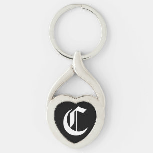 Porte-clés Chaîne de touches du coeur noir "C"