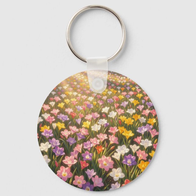 Porte-clés Champ de fleurs de lys arc-en-ciel vibrant (Recto)