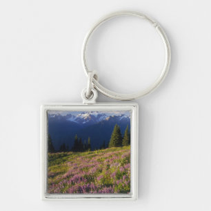 Porte-clés Champ de lupin, mont Olympe et nuages à