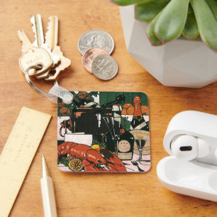 Porte-clés Champagne au homard vintage ; Fête élégante