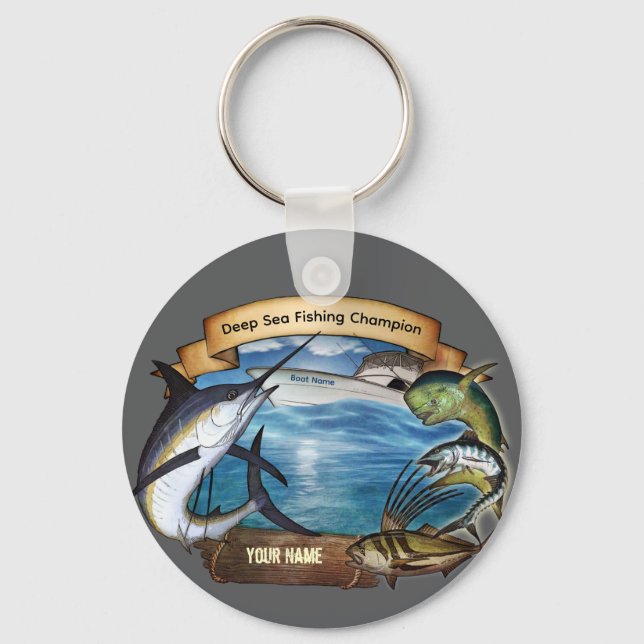 Porte-clés Champion de la pêche en mer profonde (votre nom) P (Recto)