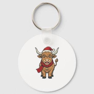 Porte-clés Chapeau de Santa Cow Highland Noël Vintage Vector_