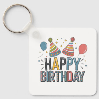 Porte-clés Chapeaux de fête d'anniversaire joyeux