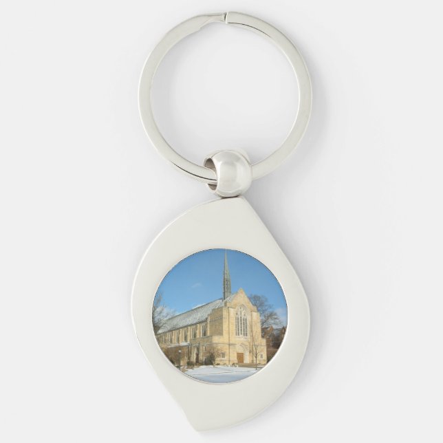 Porte-clés Chapelle Harbison en hiver au Grove City College (Devant)