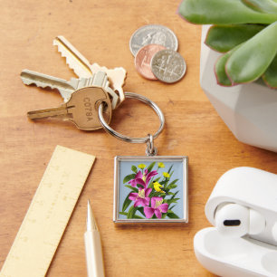 Porte-clés Chardonneret et fleurs