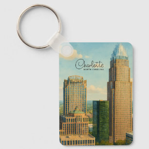 Porte-clés Charlotte NC Aquarelle Skyline Voyage
