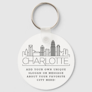 Porte-clés Charlotte, NC Stylisé Skyline Slogan personnalis