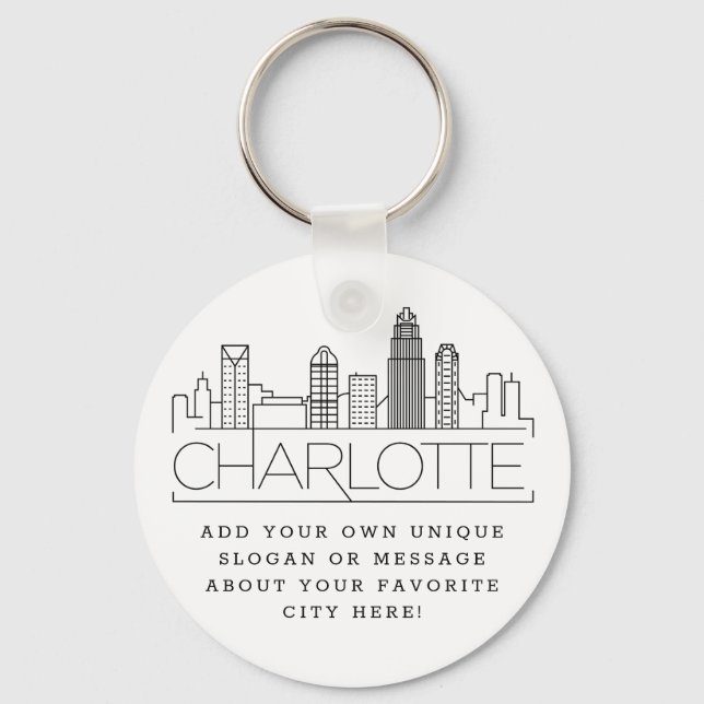 Porte-clés Charlotte, NC Stylisé Skyline | Slogan personnalis (Recto)