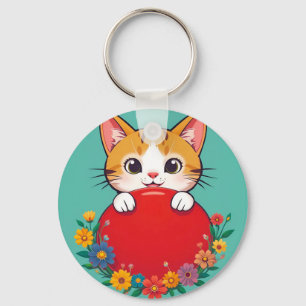 Porte-clés charme avec illustration de chat mignon