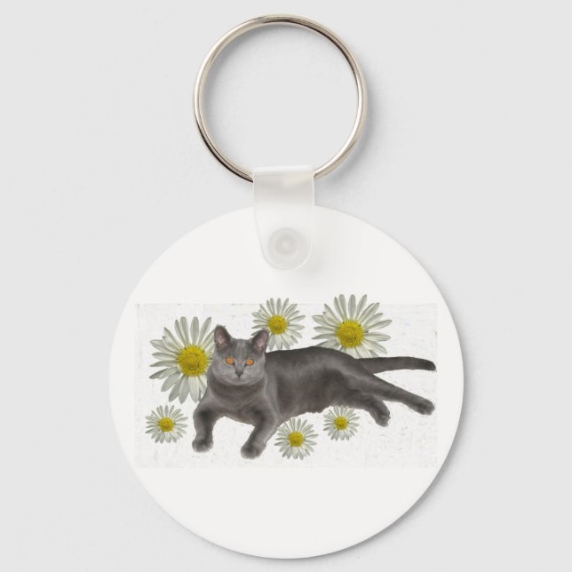 Porte-clés Chartreux avec marguerites (Recto)