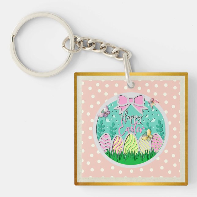 Porte-clés Chasse aux œufs de Pâques mignonne et papillons co (Devant)