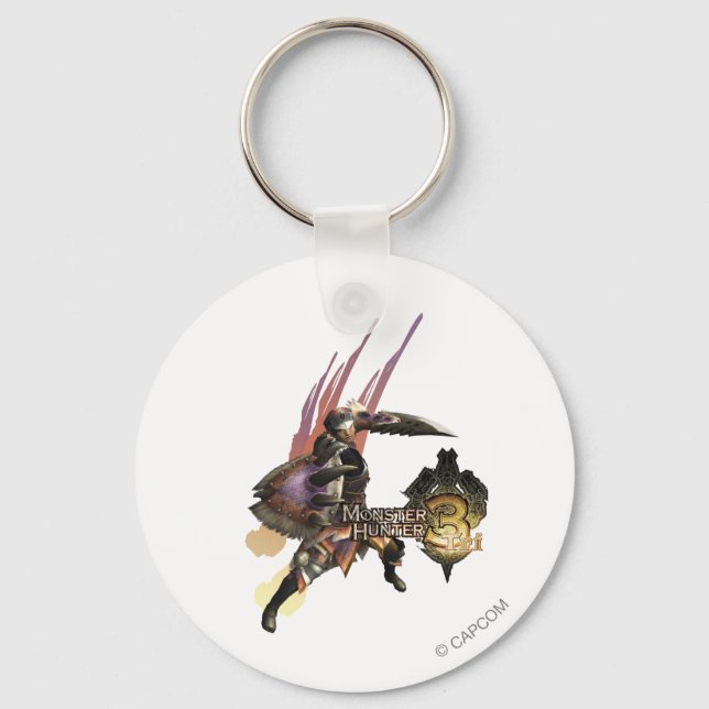 Porte-clés Chasseur avec épée et bouclier, Armure Jaggi (Recto)