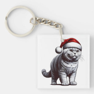Porte-clés Chat à air noir Noël, Noël Père Noël Kitten