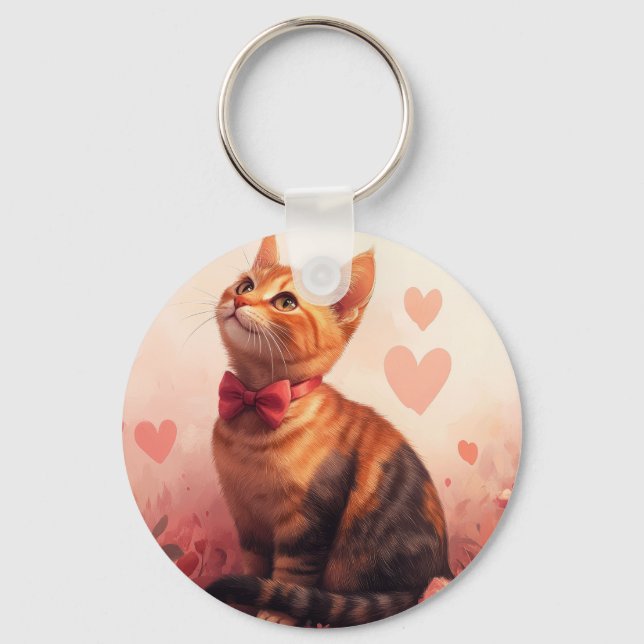 Porte-clés Chat abyssinien avec Rose - Saint Valentin (Recto)