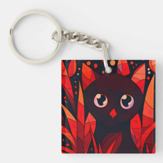 Porte-clés Chat amusant se cachant derrière l'Anime Feuille d
