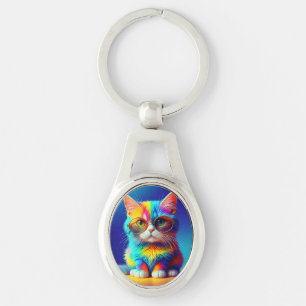 Porte-clés Chat Arc-en-Ciel Avec Lunettes Portrait-47567