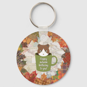 Porte-clés Chat Automne Cercle en métal