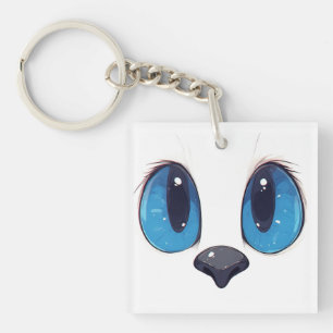 Porte-clés Chat aux yeux bleus adorable design visage de chat