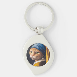 Porte-clés Chat avec une oreille de perle   Funny Vermeer Par