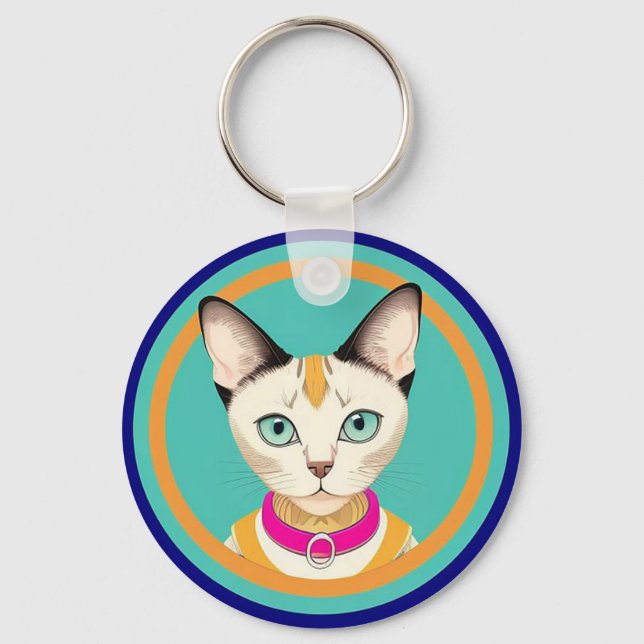 Porte-clés Chat avec yeux frappants par miroir circulaire (Recto)
