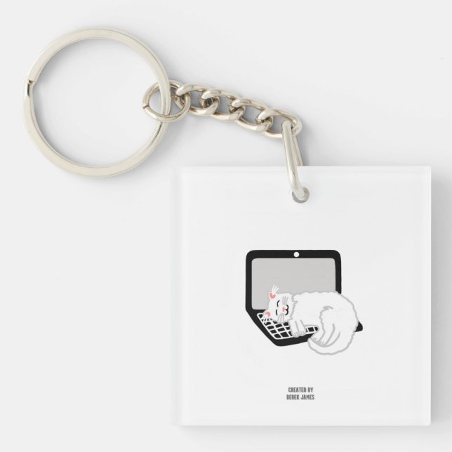 Porte-clés Chat Blanc Dormir sur le Porte - clé Carré de l'or (Devant)