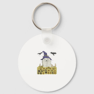 Porte-clés Chat blanc drôle en sorcière Casquette Vintage Hal