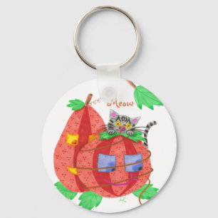 Porte-clés Chat caché derrière le porte - clé blanc citrouill