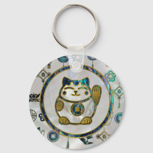 Porte-clés Chat chanceux de Maneki Neko sur la perle et