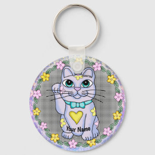 Porte-clés chat chanceux Violet
