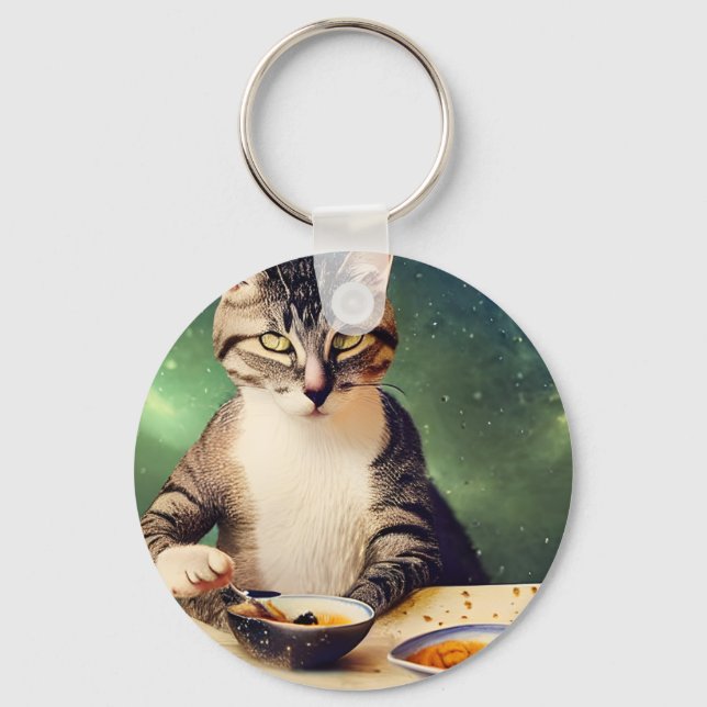 Porte-clés Chat dans l'espace manger du Sushi (Recto)