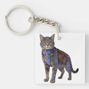 Porte-clés Chat de circuit cyberpunk – Bête de technologie né