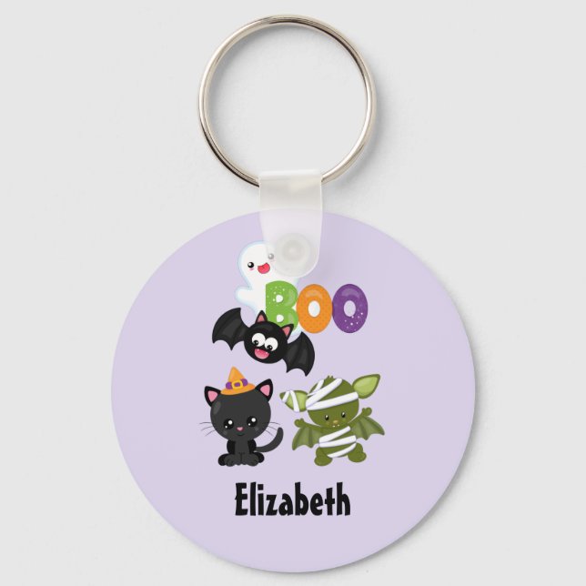 Porte-clés Chat de Cute Halloween, bat, mummy et ghost (Recto)