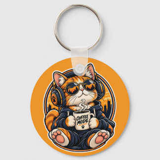 Porte-clés Chat de la mode urbaine cool buvant du café