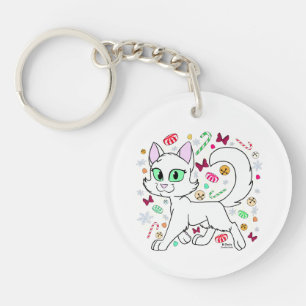 Porte-clés Chat de Noël (Blanc)