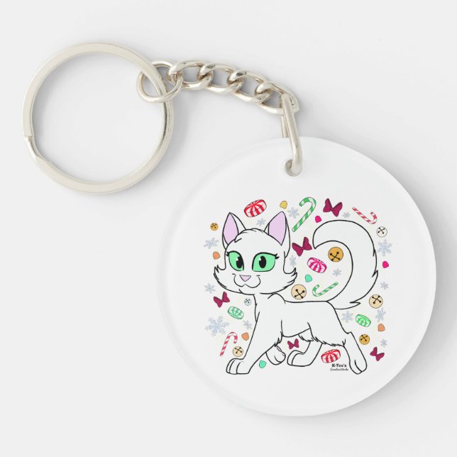 Porte-clés Chat de Noël (Blanc) (Devant)