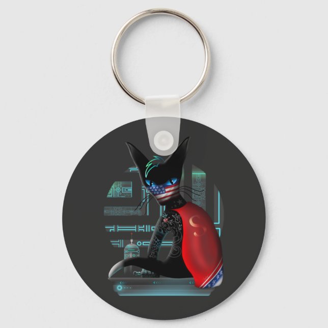Porte-clés Chat de Siamese Cyberpunk Ninja (Recto)