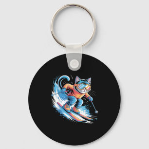 Porte-clés Chat de ski drôle de skieur de sport d'hiver 