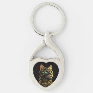 Porte-clés Chat Doré Yeux Verts Élégant Art
