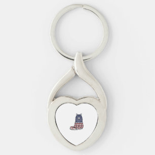 Porte-clés Chat drapeau patriotique dessin de t-shirt vintage