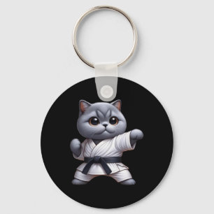 Porte-clés Chat drôle British Shorthair porter Karate Gi Blac
