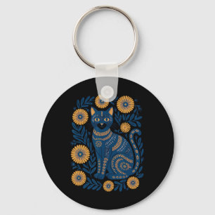 Porte-clés Chat d'Ukraine Floral Vintage Drapeau Ukrainien Vy
