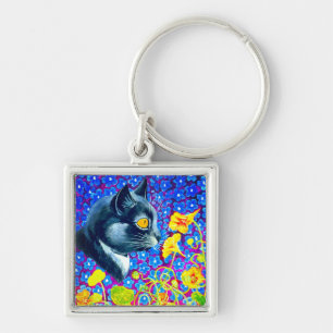 Porte-clés Chat en fleurs