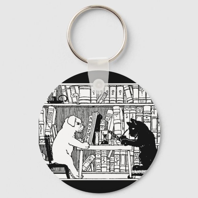 Porte-clés Chat et chien dans la bibliothèque (Recto)