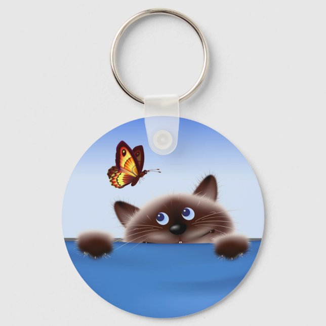 Porte-clés Chat et papillon (Recto)