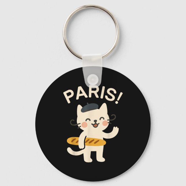 Porte-clés Chat Français Avec Baguette Chaton Mignon Paris Dr (Recto)