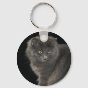 Porte-clés Chat gris Long Cheveux Russe Bleu Kitty Kitten Mig