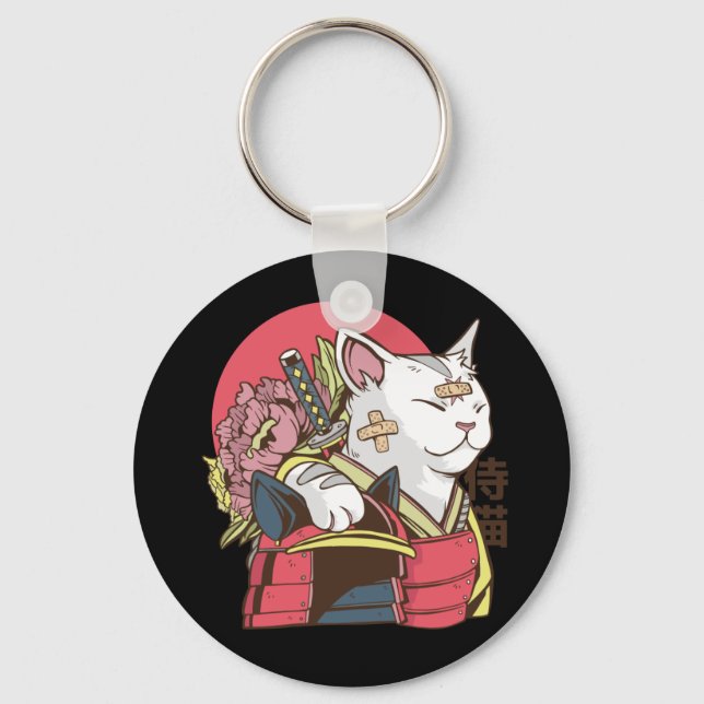 Porte-clés Chat guerrier samouraï (Recto)