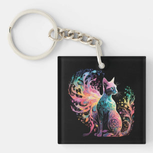 Porte-clés Chat Holographique Spectral : Un Prisme d'Élégance