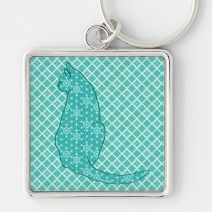 Porte-clés Chat japonais - Kimono turquoise